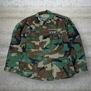 Vintage 90s Military Tactical Button Up Shirt Mens S Woodland Camo Small Regular